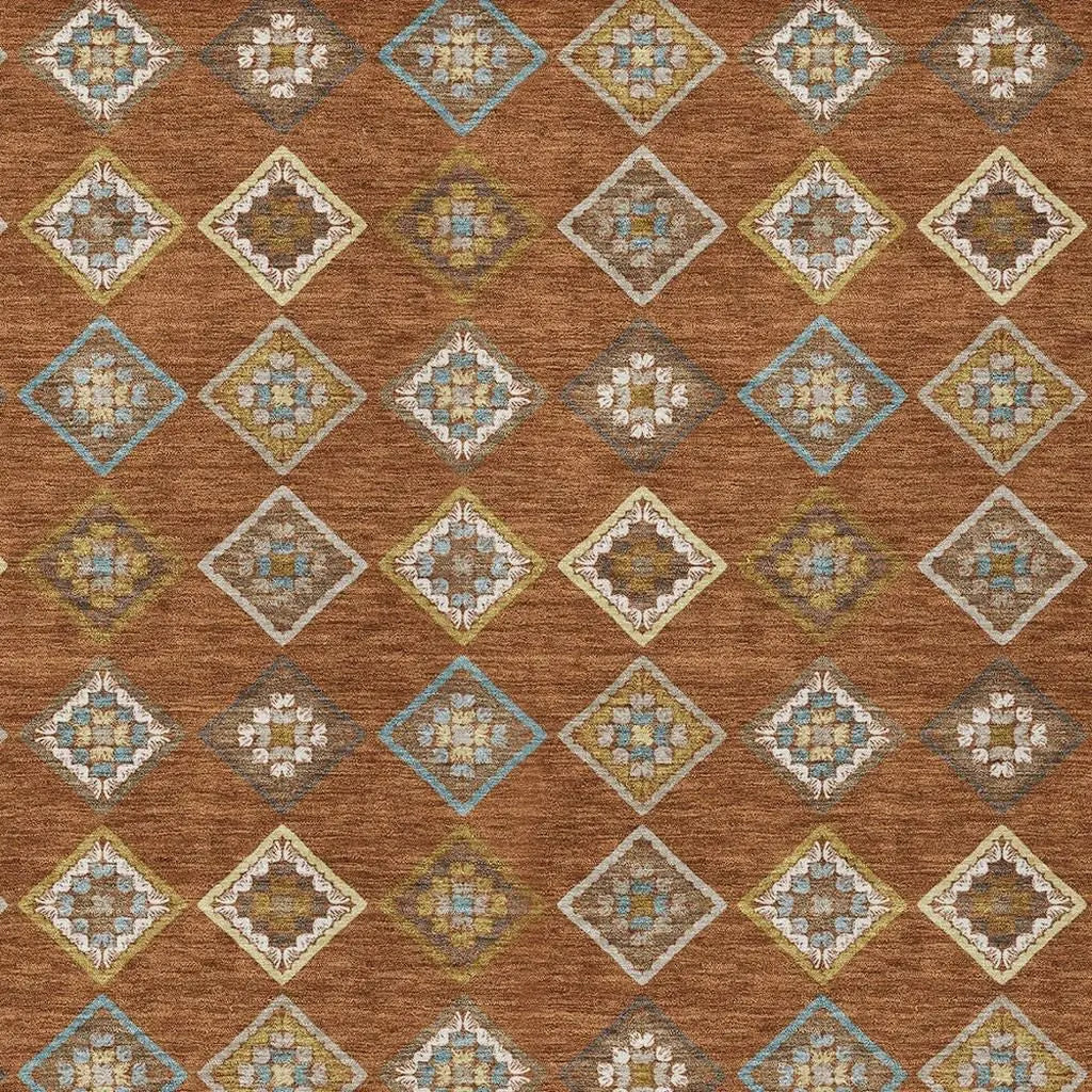 5' X 8' Orange And Brown Geometric Washable Indoor Outdoor Area Rug Homeroots Outdoor