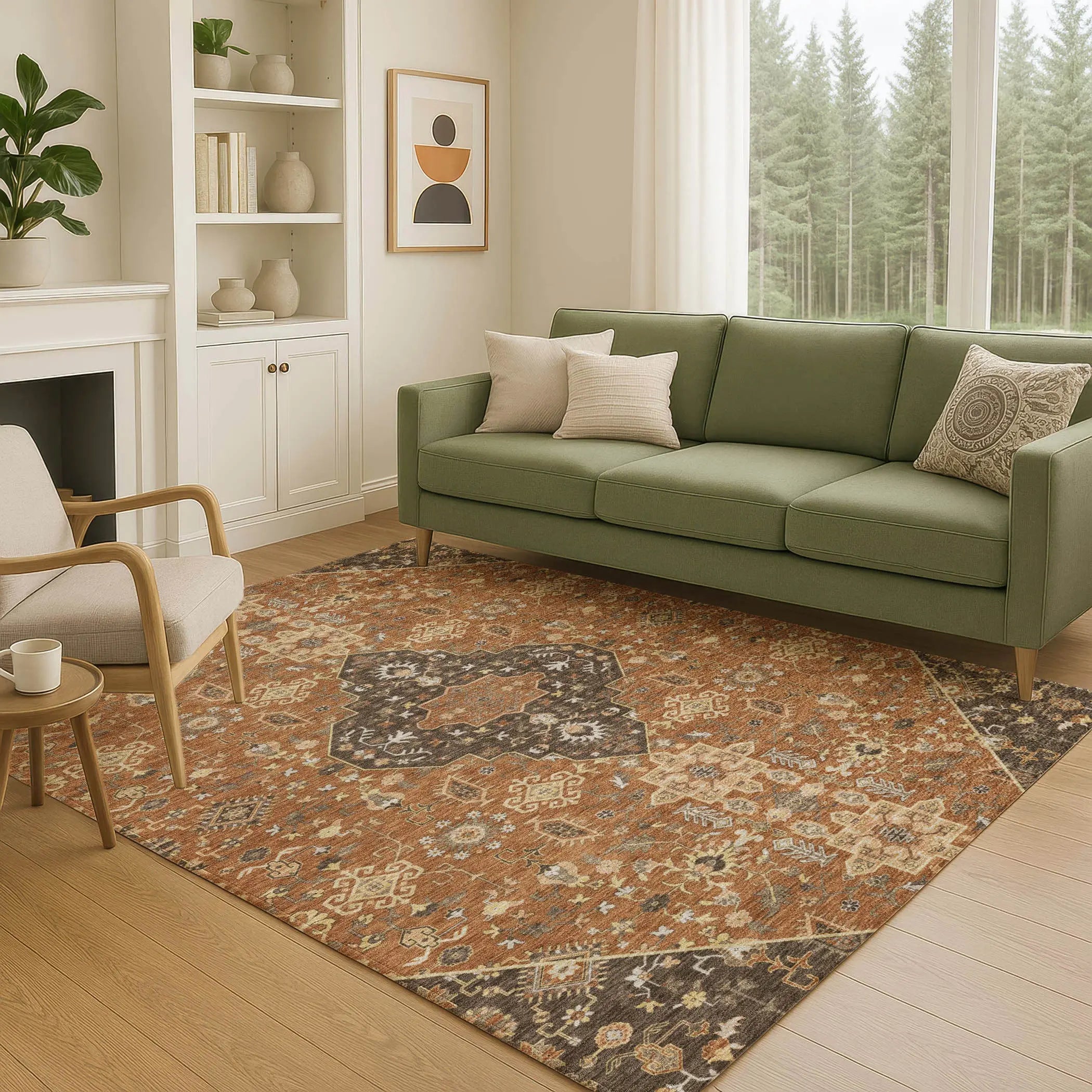5' X 8' Orange And Brown Medallion Washable Indoor Outdoor Area Rug Homeroots Outdoor