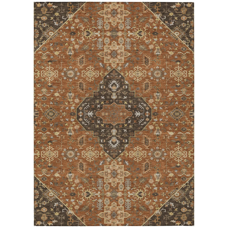 5' X 8' Orange And Brown Medallion Washable Indoor Outdoor Area Rug Homeroots Outdoor
