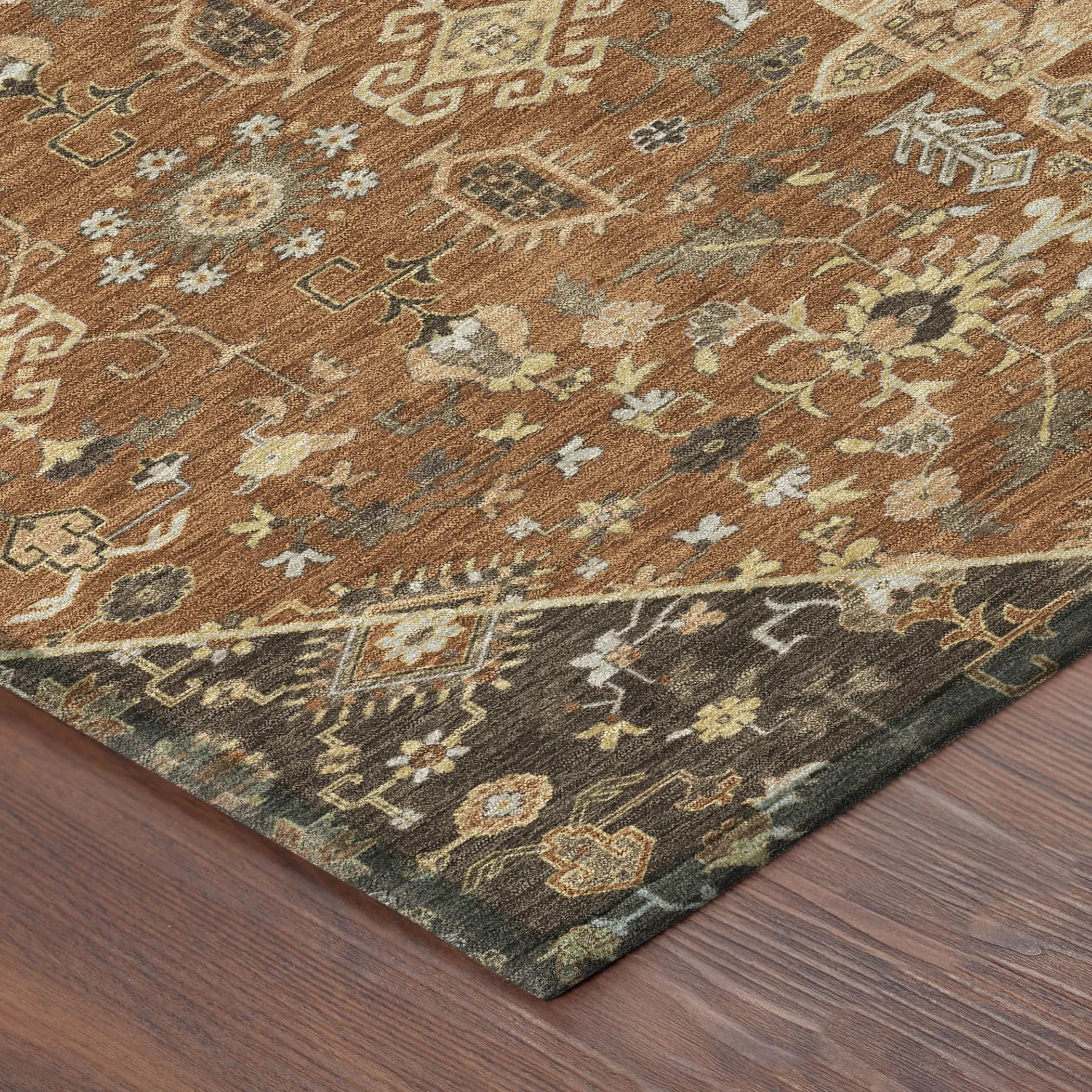 5' X 8' Orange And Brown Medallion Washable Indoor Outdoor Area Rug Homeroots Outdoor