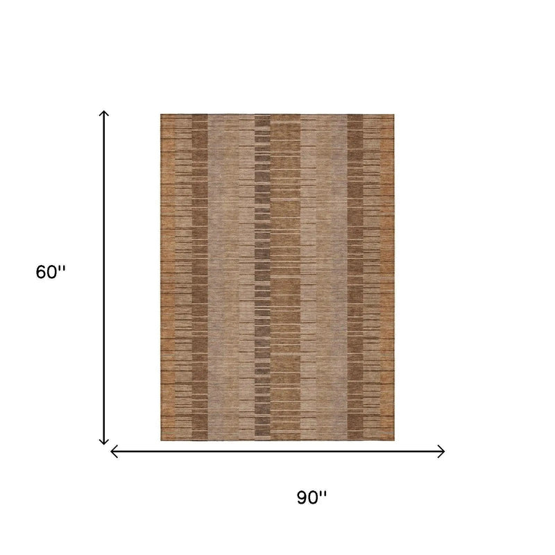 5' X 8' Orange And Brown Striped Washable Indoor Outdoor Area Rug Homeroots Outdoor