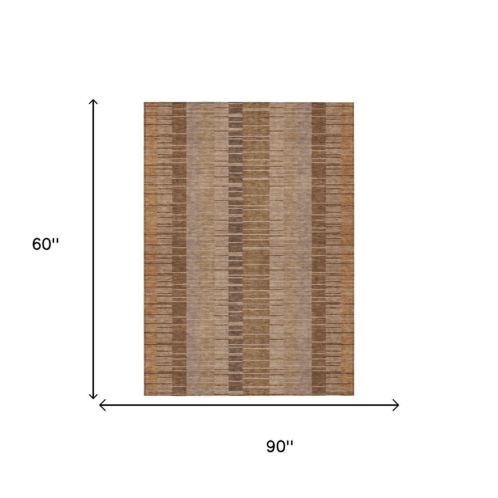 5' X 8' Orange And Brown Striped Washable Indoor Outdoor Area Rug Homeroots Outdoor
