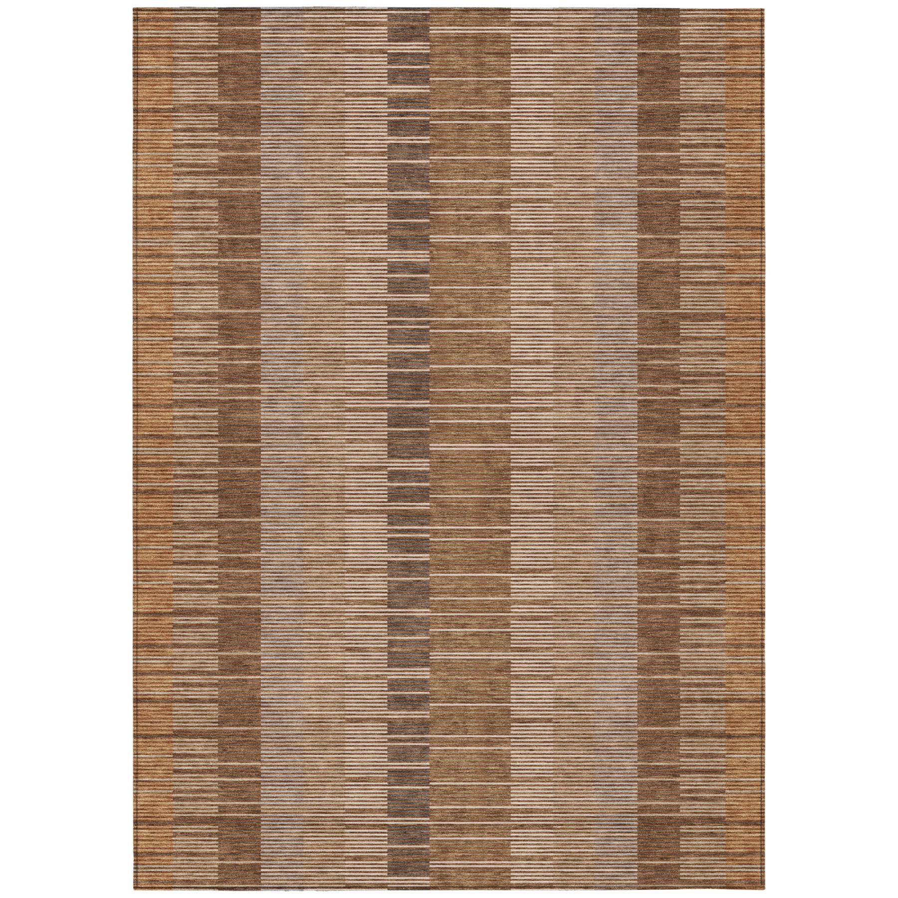 5' X 8' Orange And Brown Striped Washable Indoor Outdoor Area Rug Homeroots Outdoor