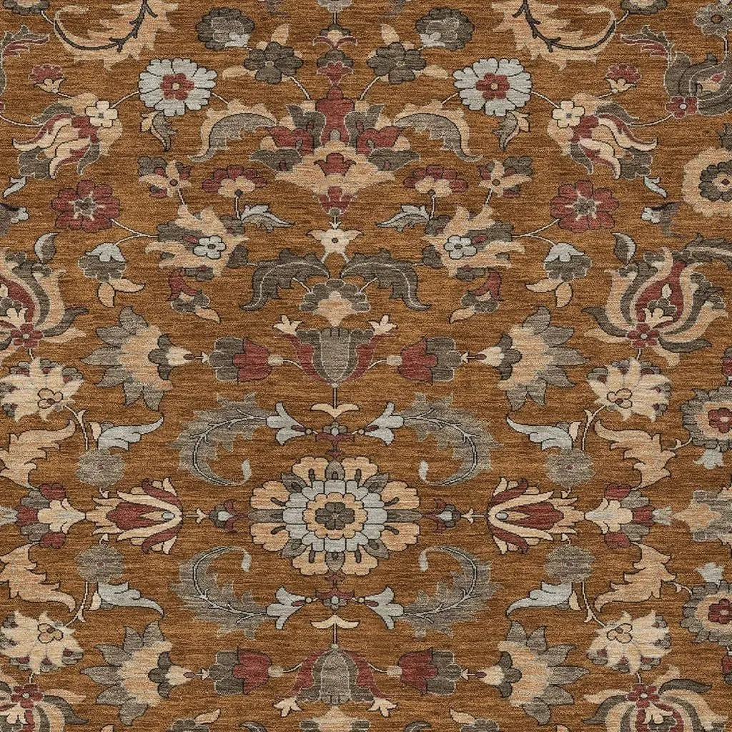 5' X 8' Orange And Burgundy Floral Medallion Washable Indoor Outdoor Area Rug Homeroots Outdoor