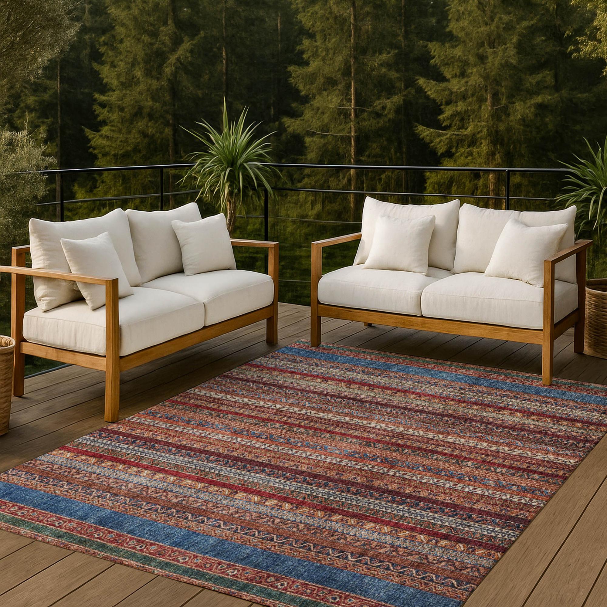 5' X 8' Orange And Burgundy Striped Washable Indoor Outdoor Area Rug Homeroots Outdoor
