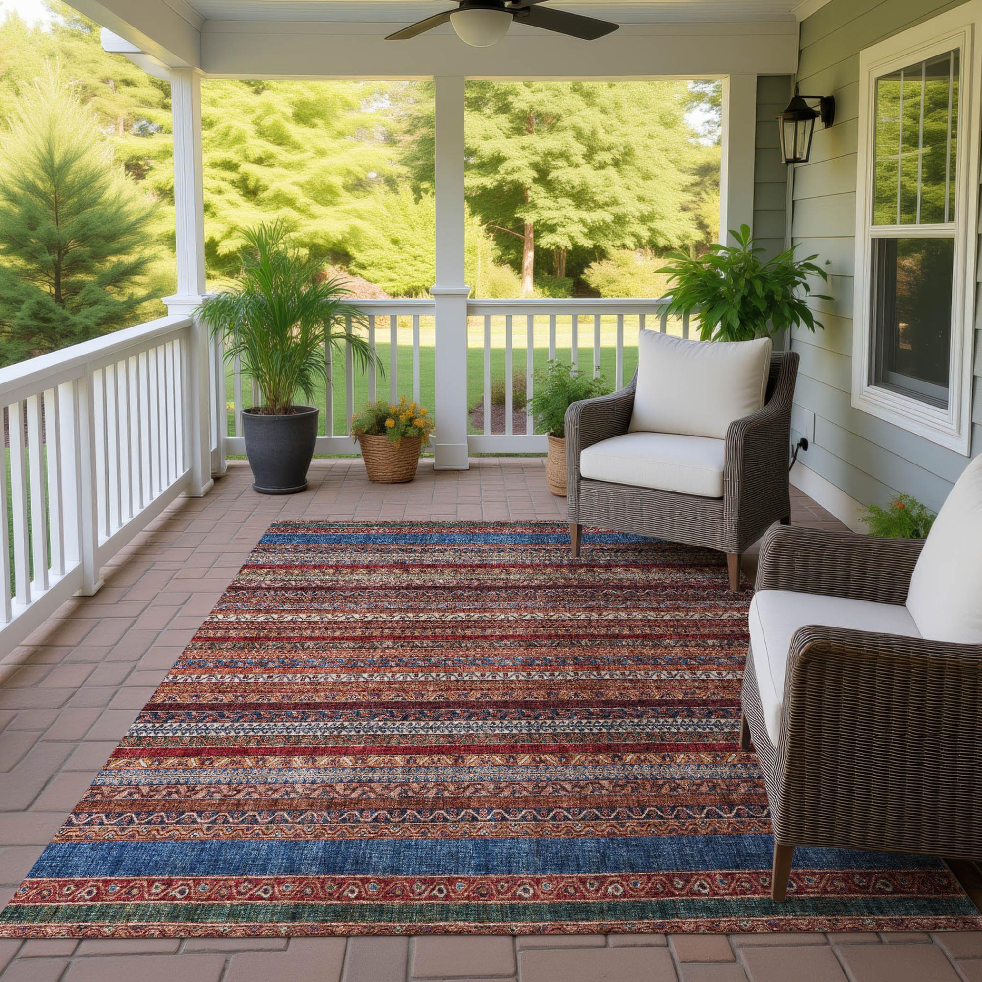 5' X 8' Orange And Burgundy Striped Washable Indoor Outdoor Area Rug Homeroots Outdoor