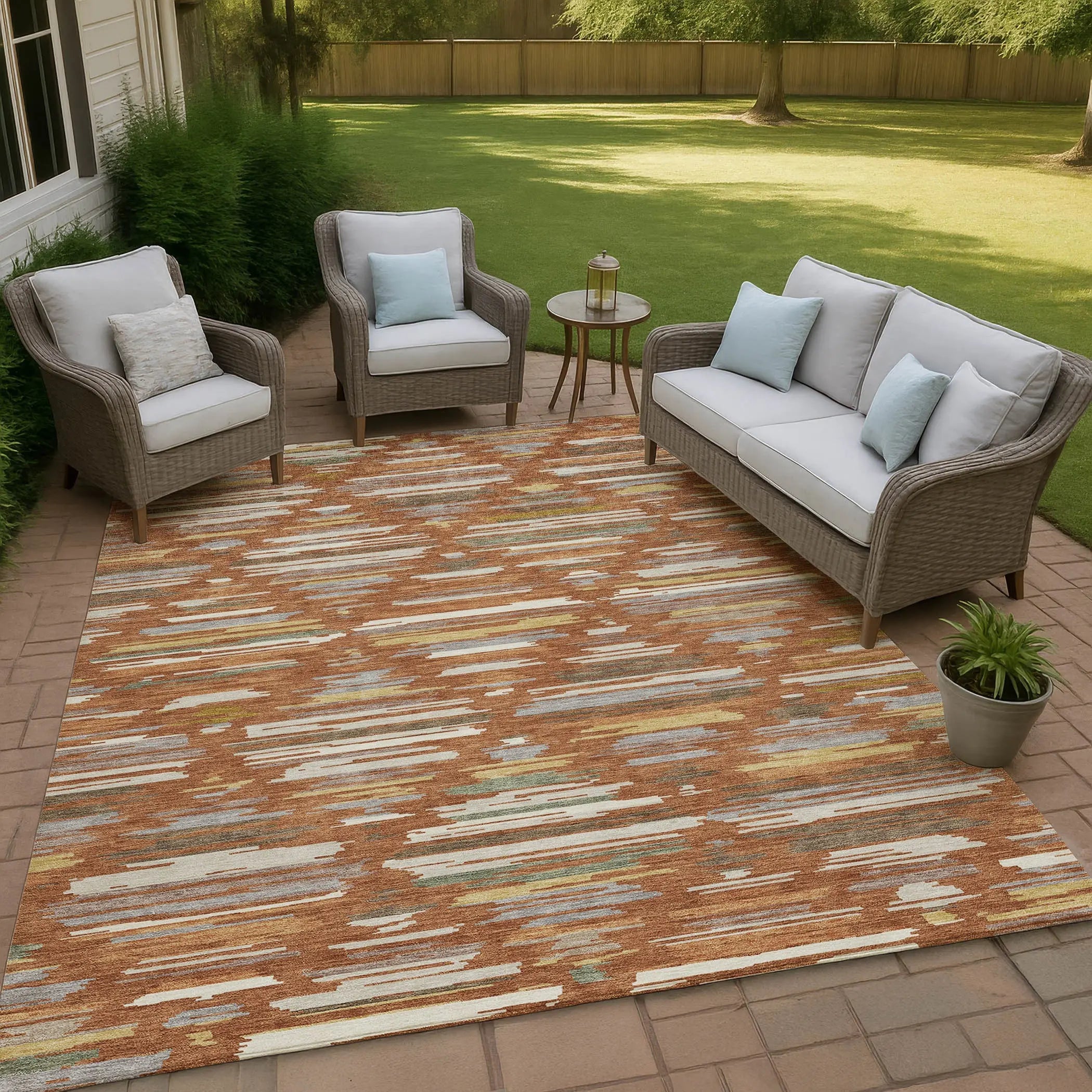 5' X 8' Orange And Charcoal Southwestern Washable Indoor Outdoor Area Rug Homeroots Outdoor