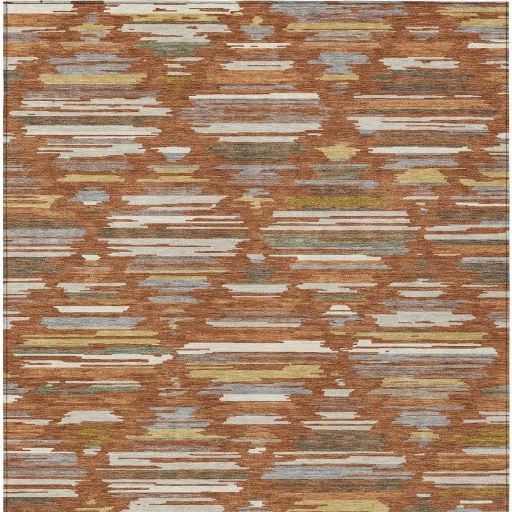 5' X 8' Orange And Charcoal Southwestern Washable Indoor Outdoor Area Rug Homeroots Outdoor