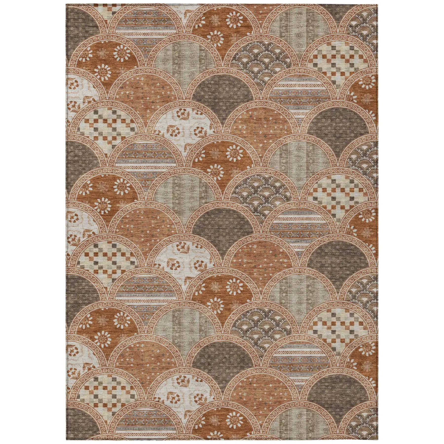 5' X 8' Orange And Chocolate Geometric Washable Indoor Outdoor Area Rug Homeroots Outdoor