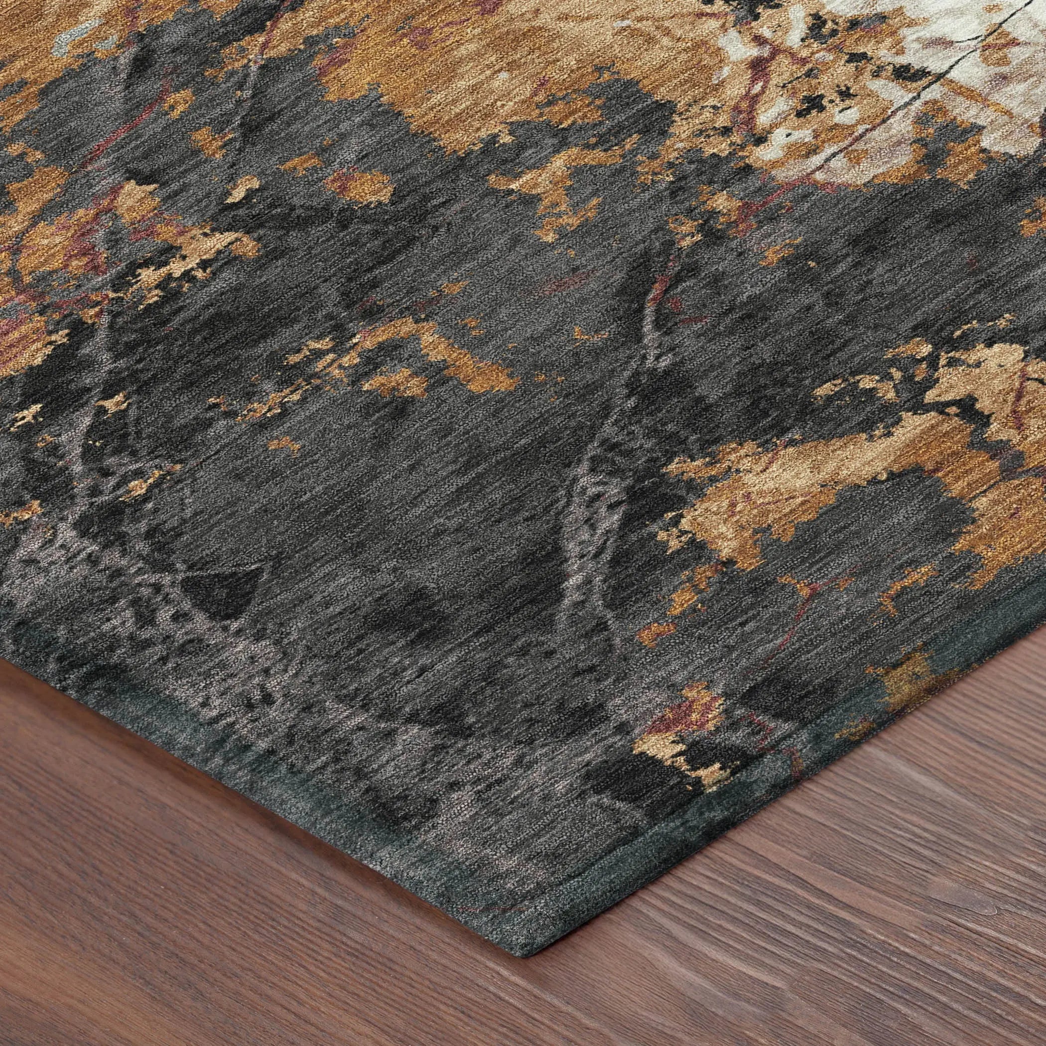 5' X 8' Orange And Copper Abstract Washable Indoor Outdoor Area Rug Homeroots Outdoor