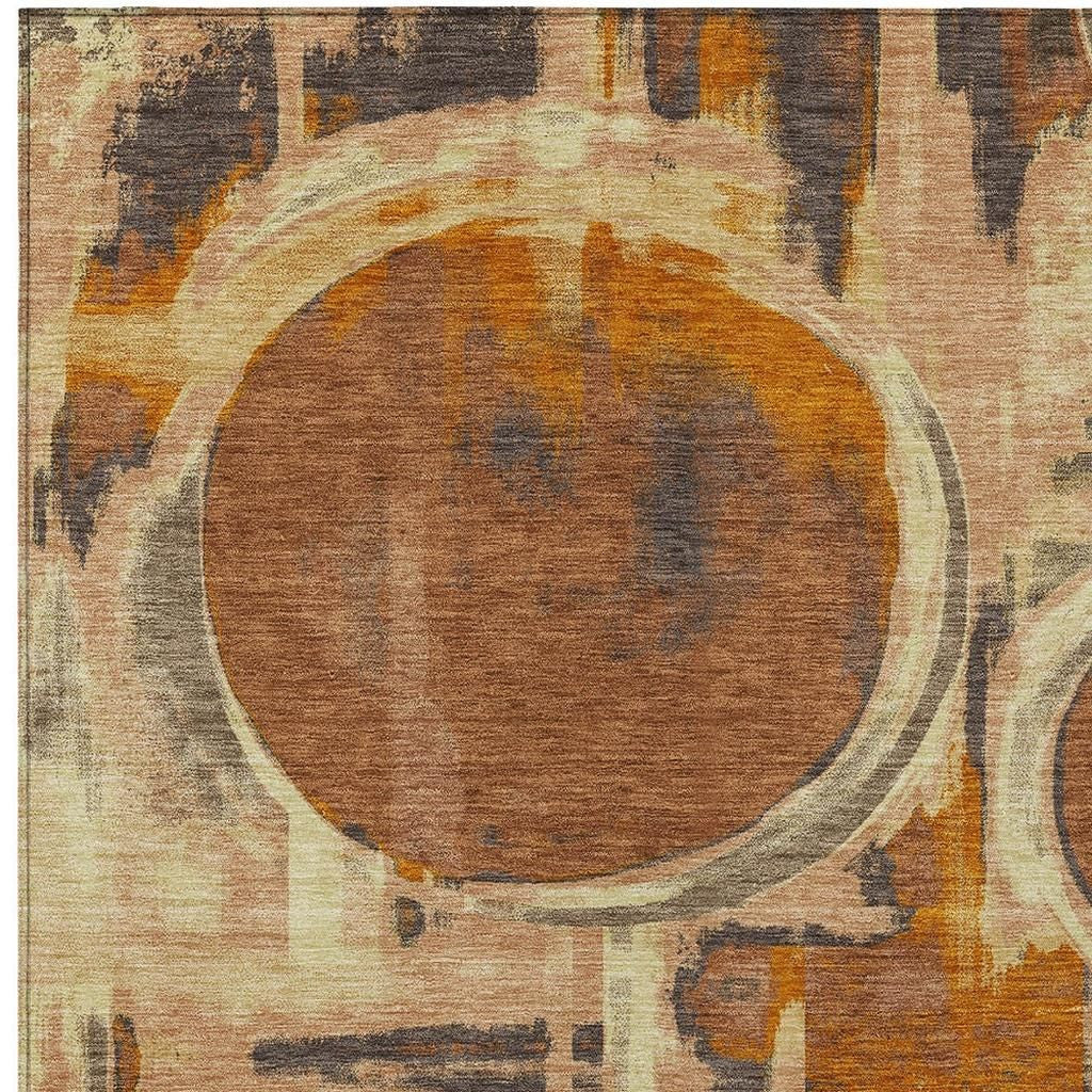 5' X 8' Orange And Copper Abstract Washable Indoor Outdoor Area Rug Homeroots Outdoor