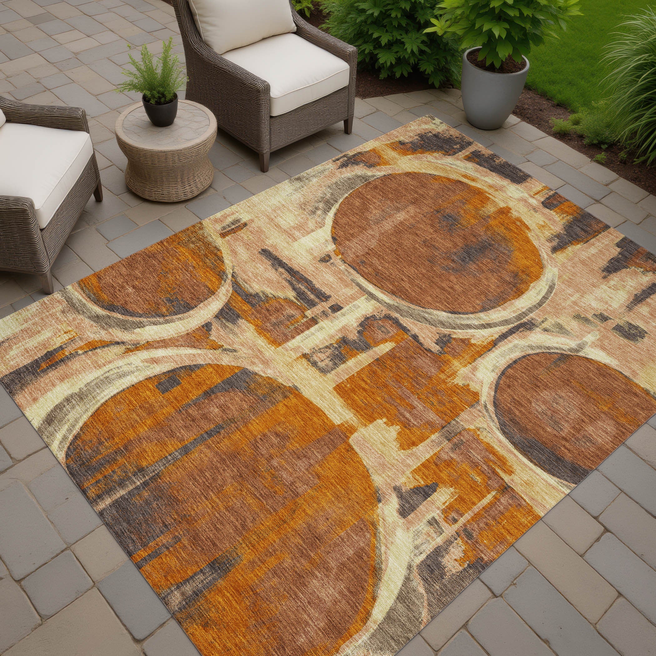 5' X 8' Orange And Copper Abstract Washable Indoor Outdoor Area Rug Homeroots Outdoor