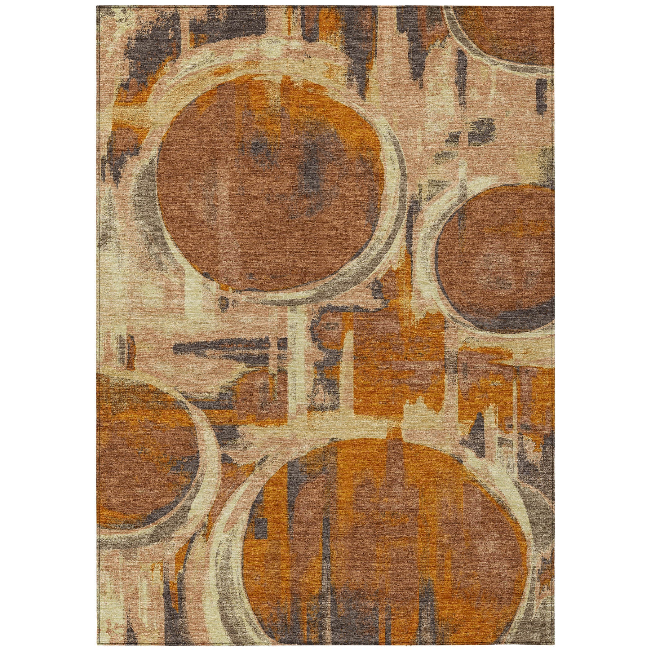 5' X 8' Orange And Copper Abstract Washable Indoor Outdoor Area Rug Homeroots Outdoor