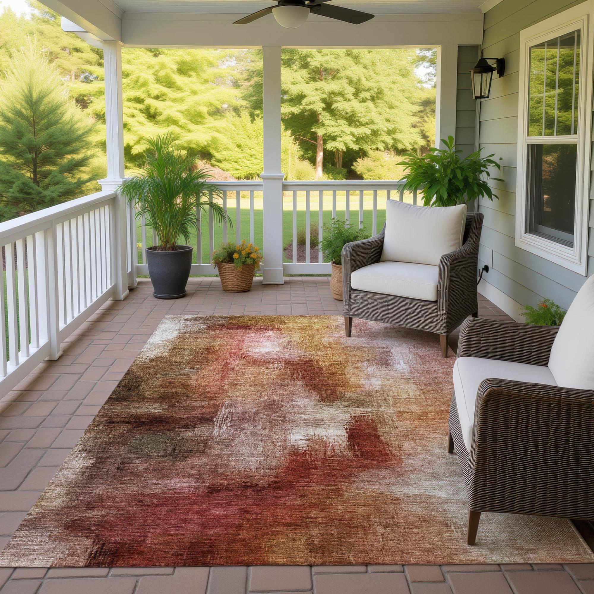 5' X 8' Orange And Copper Abstract Washable Indoor Outdoor Area Rug Homeroots Outdoor