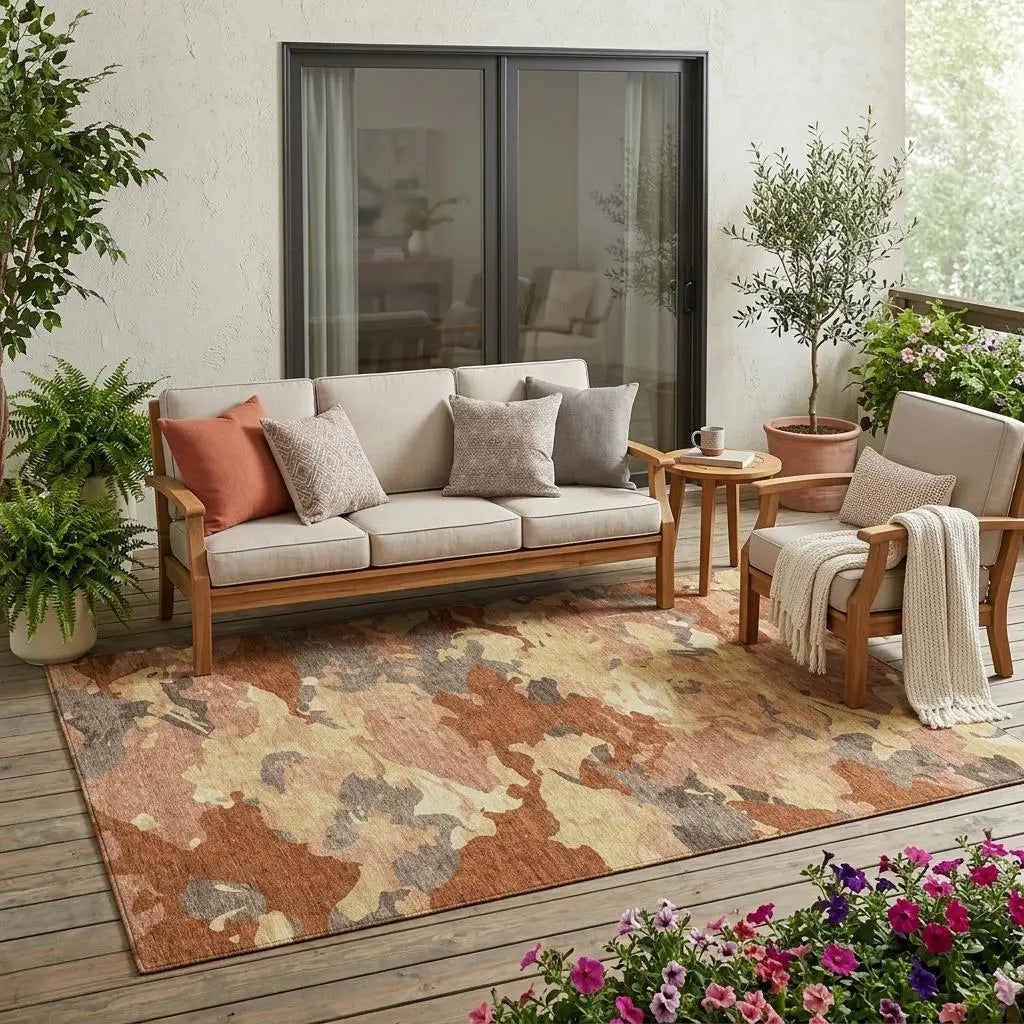 5' X 8' Orange And Copper Abstract Washable Indoor Outdoor Area Rug Homeroots Outdoor