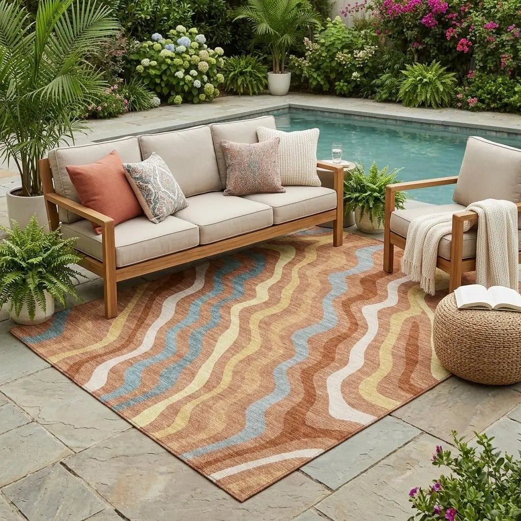5' X 8' Orange And Copper Abstract Washable Indoor Outdoor Area Rug Homeroots Outdoor
