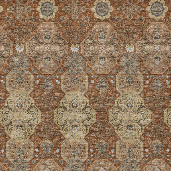 5' X 8' Orange And Copper Floral Washable Indoor Outdoor Area Rug Homeroots Outdoor