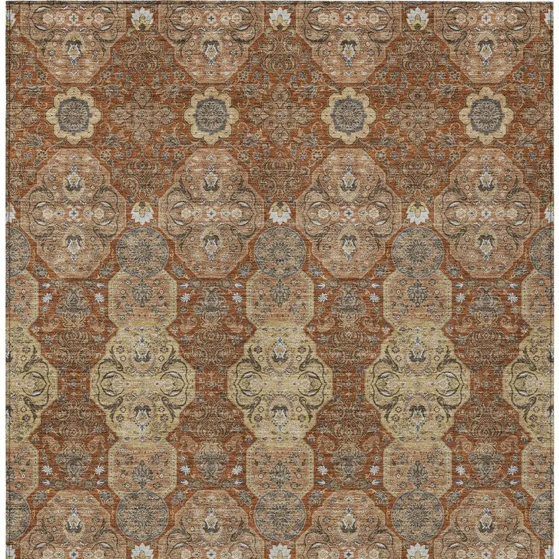 5' X 8' Orange And Copper Floral Washable Indoor Outdoor Area Rug Homeroots Outdoor