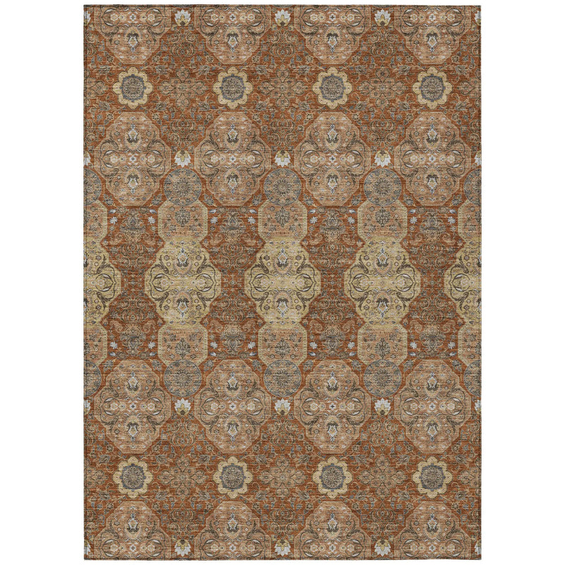 5' X 8' Orange And Copper Floral Washable Indoor Outdoor Area Rug Homeroots Outdoor