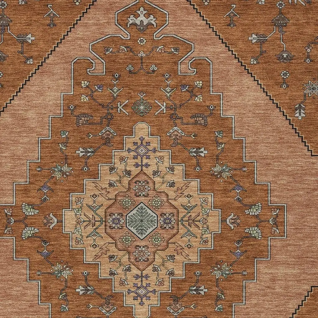 5' X 8' Orange And Copper Geometric Washable Indoor Outdoor Area Rug Homeroots Outdoor