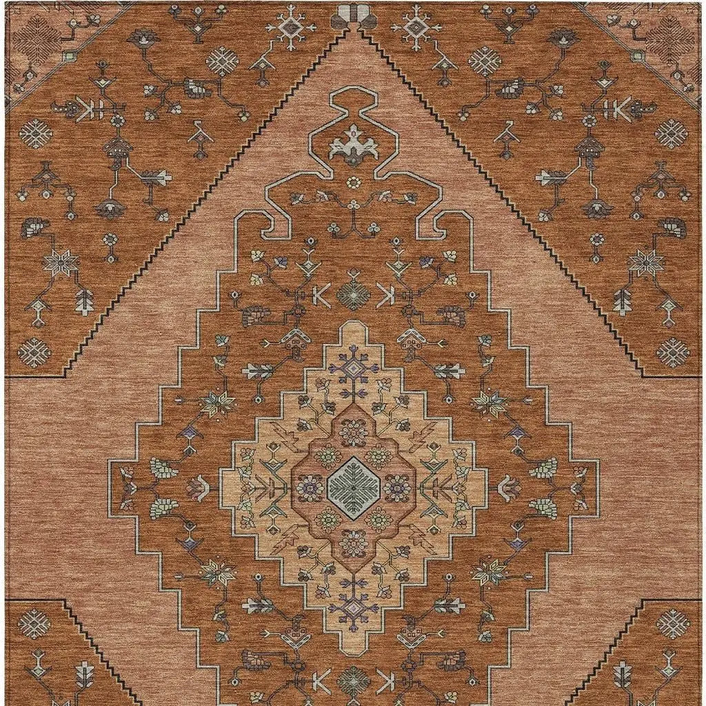 5' X 8' Orange And Copper Geometric Washable Indoor Outdoor Area Rug Homeroots Outdoor