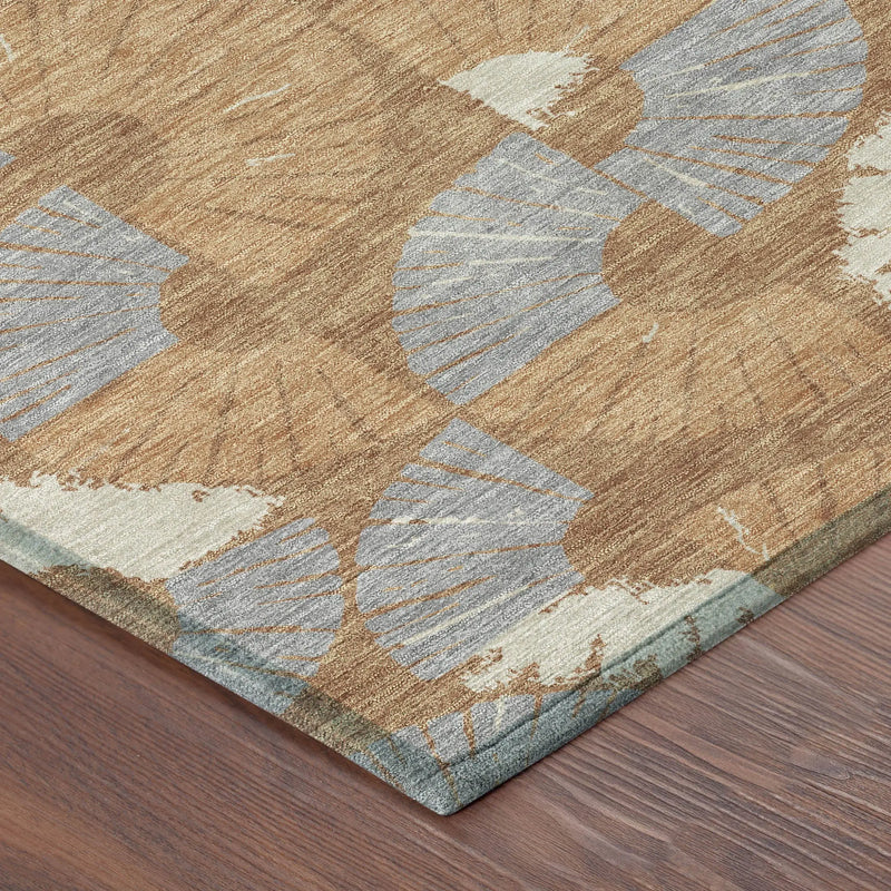 5' X 8' Orange And Copper Geometric Washable Indoor Outdoor Area Rug Homeroots Outdoor
