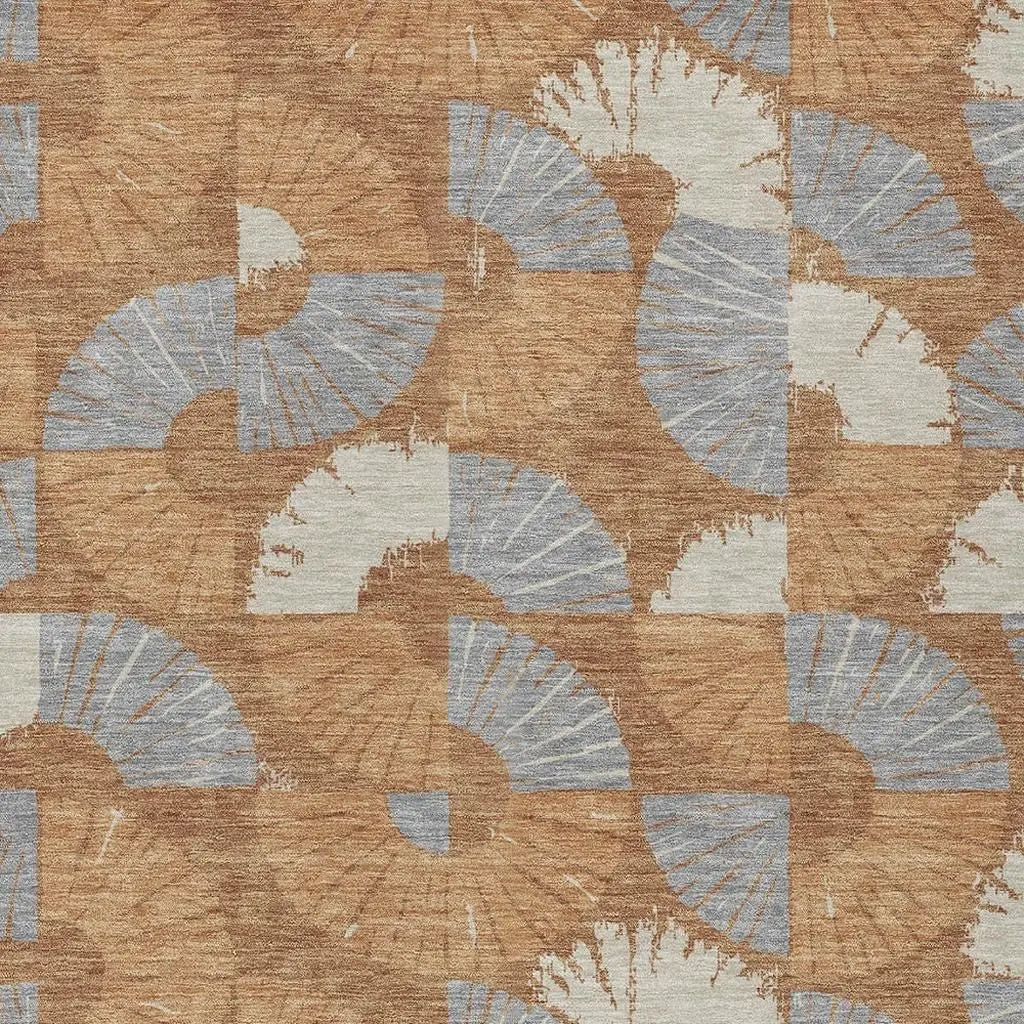 5' X 8' Orange And Copper Geometric Washable Indoor Outdoor Area Rug Homeroots Outdoor