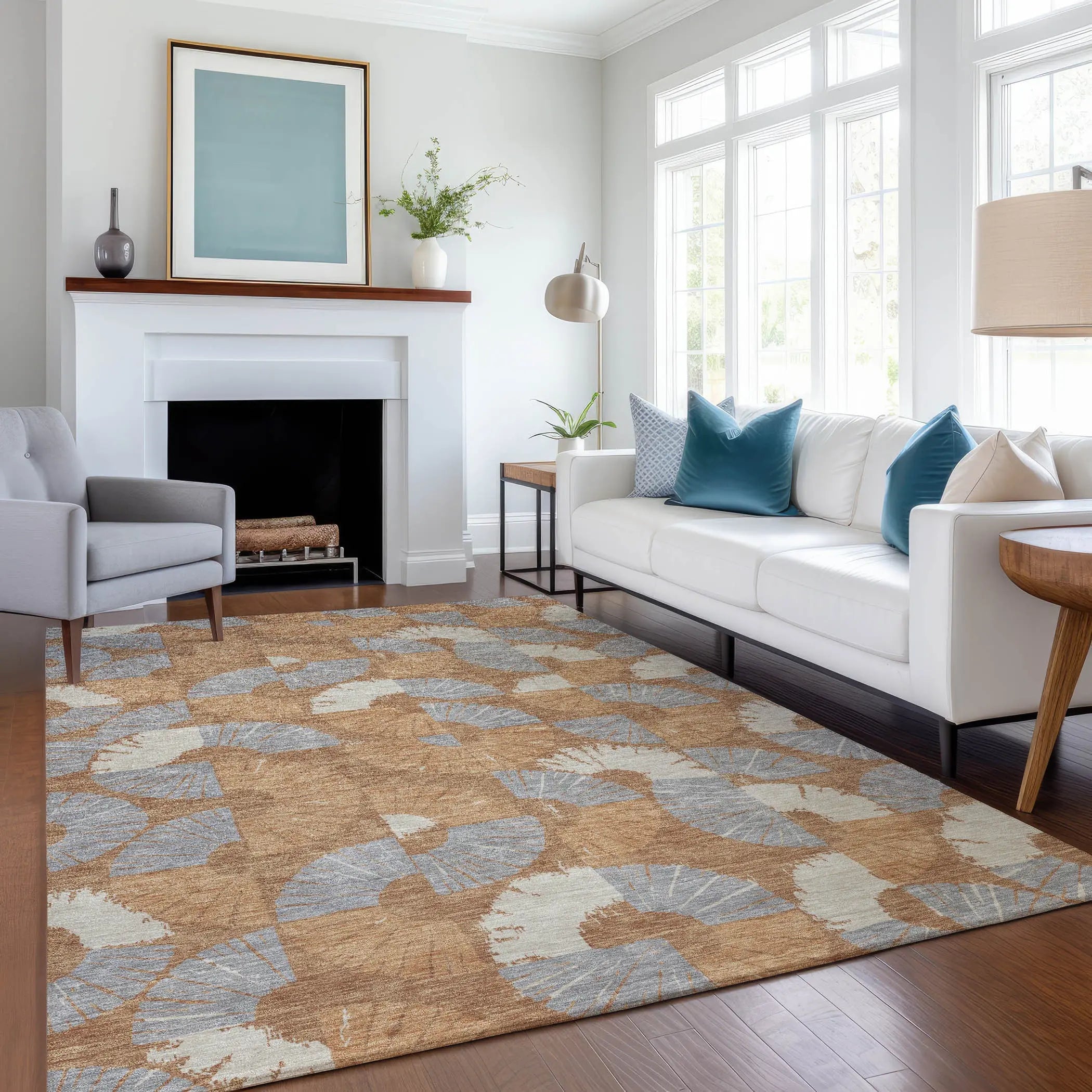 5' X 8' Orange And Copper Geometric Washable Indoor Outdoor Area Rug Homeroots Outdoor