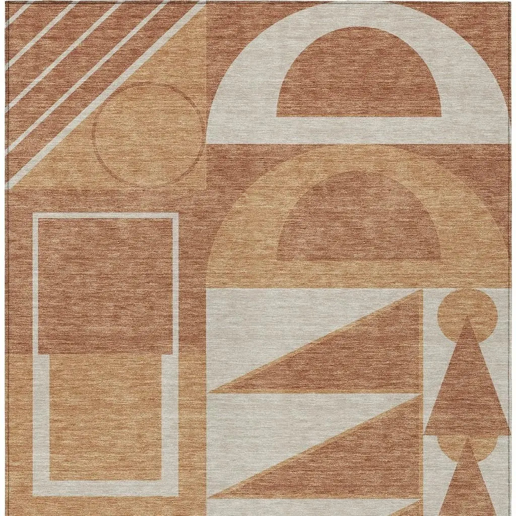 5' X 8' Orange And Copper Geometric Washable Indoor Outdoor Area Rug Homeroots Outdoor