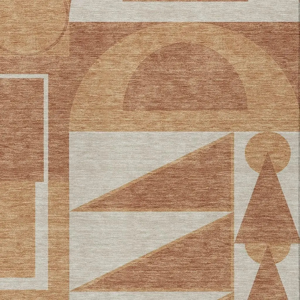 5' X 8' Orange And Copper Geometric Washable Indoor Outdoor Area Rug Homeroots Outdoor