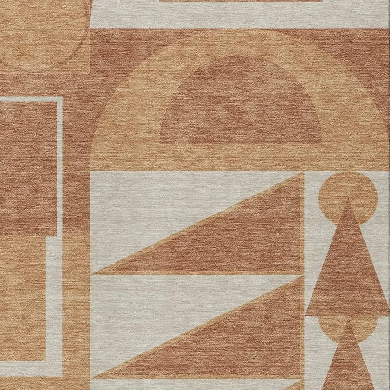 5' X 8' Orange And Copper Geometric Washable Indoor Outdoor Area Rug Homeroots Outdoor