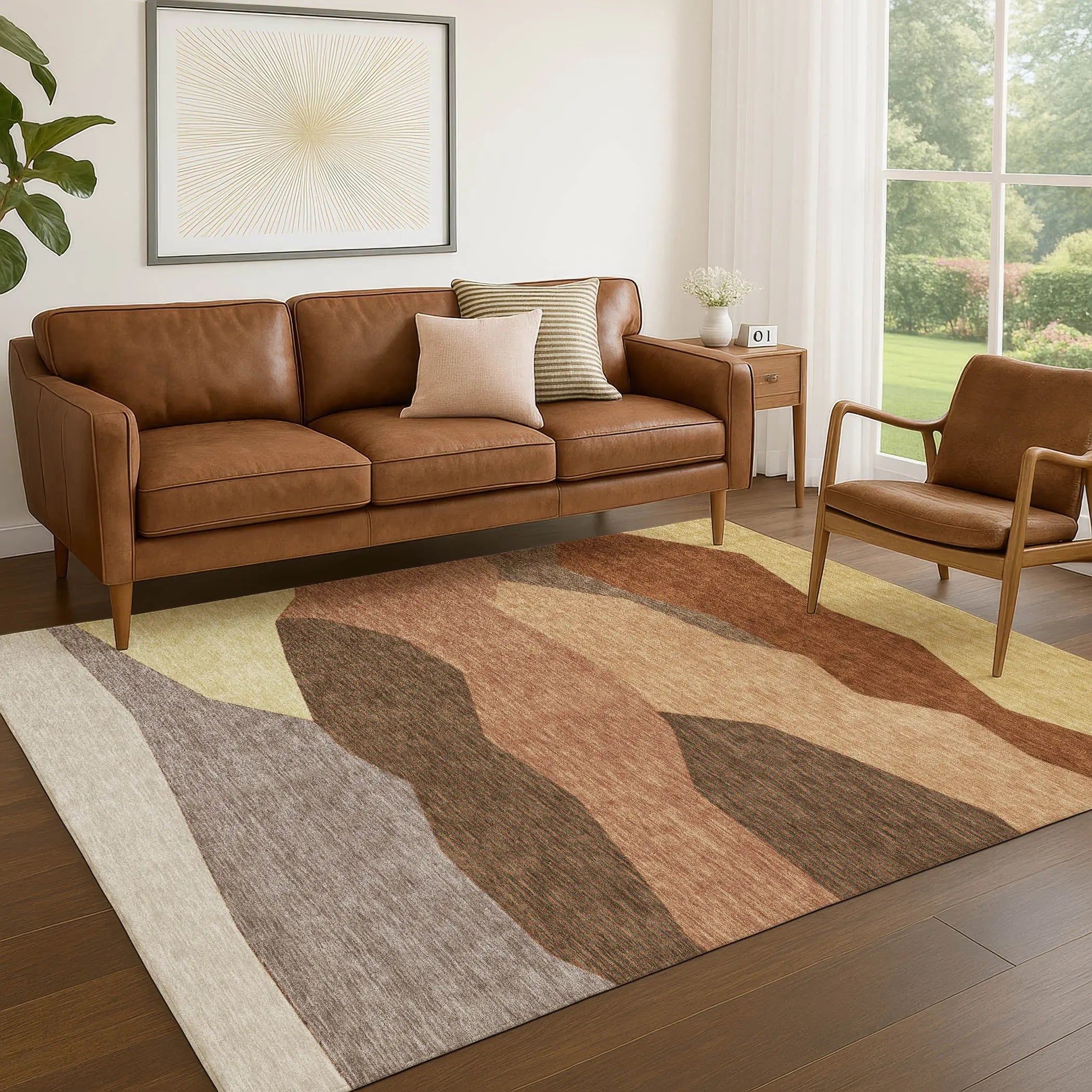 5' X 8' Orange And Copper Geometric Washable Indoor Outdoor Area Rug Homeroots Outdoor