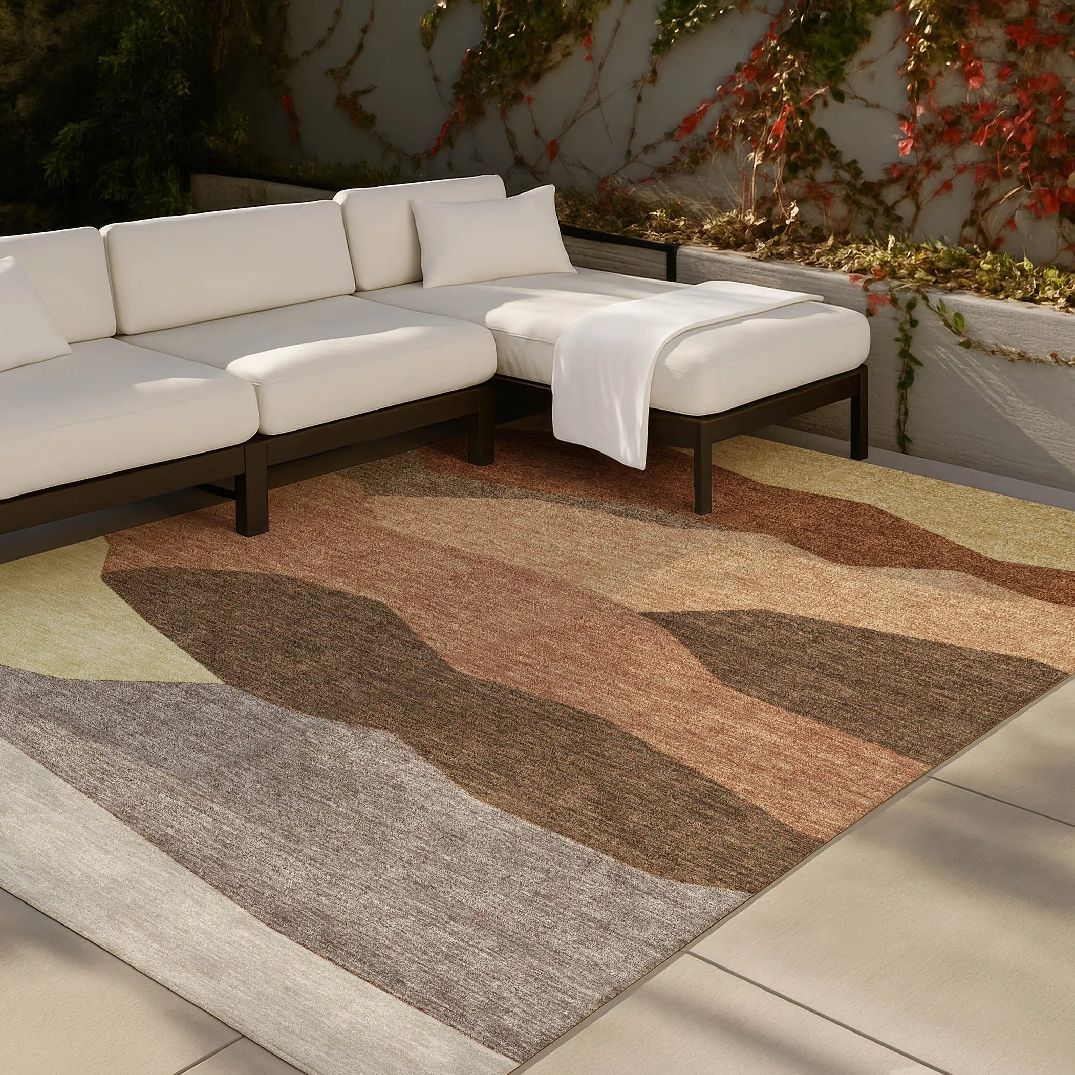 5' X 8' Orange And Copper Geometric Washable Indoor Outdoor Area Rug Homeroots Outdoor