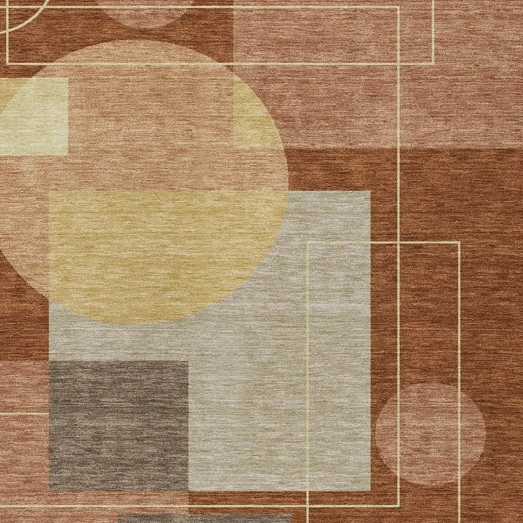 5' X 8' Orange And Copper Geometric Washable Indoor Outdoor Area Rug Homeroots Outdoor