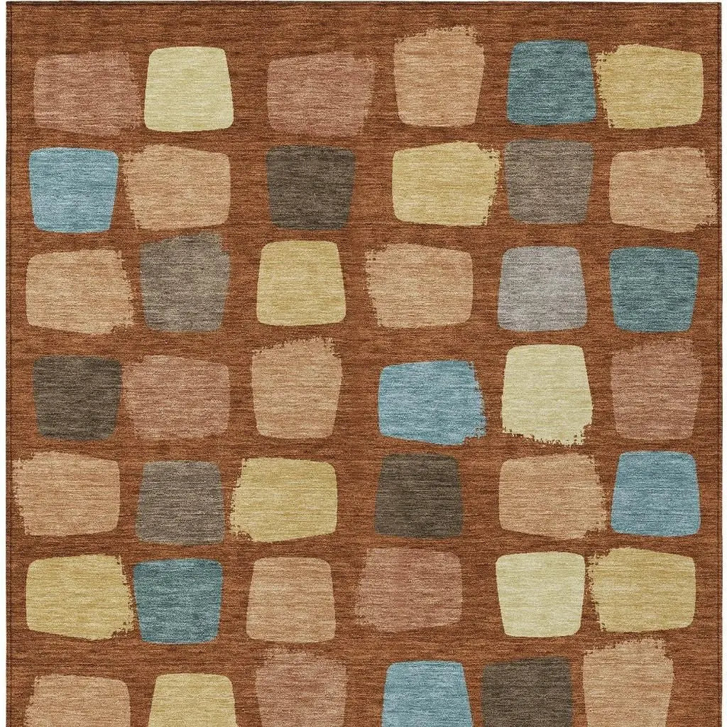 5' X 8' Orange And Copper Geometric Washable Indoor Outdoor Area Rug Homeroots Outdoor