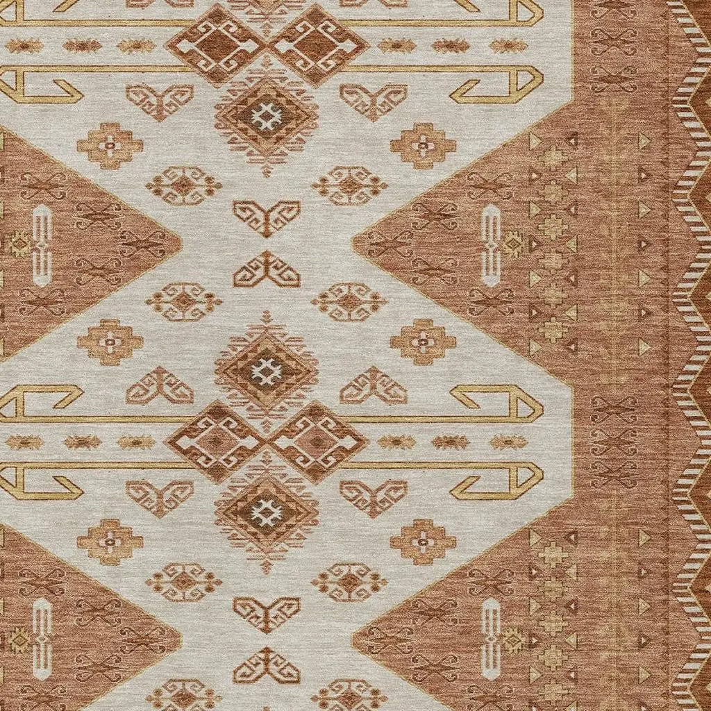 5' X 8' Orange And Copper Geometric Washable Indoor Outdoor Area Rug Homeroots Outdoor