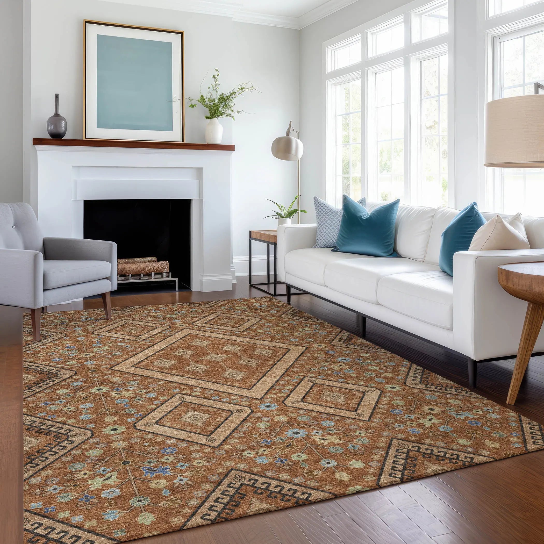 5' X 8' Orange And Copper Medallion Washable Indoor Outdoor Area Rug Homeroots Outdoor