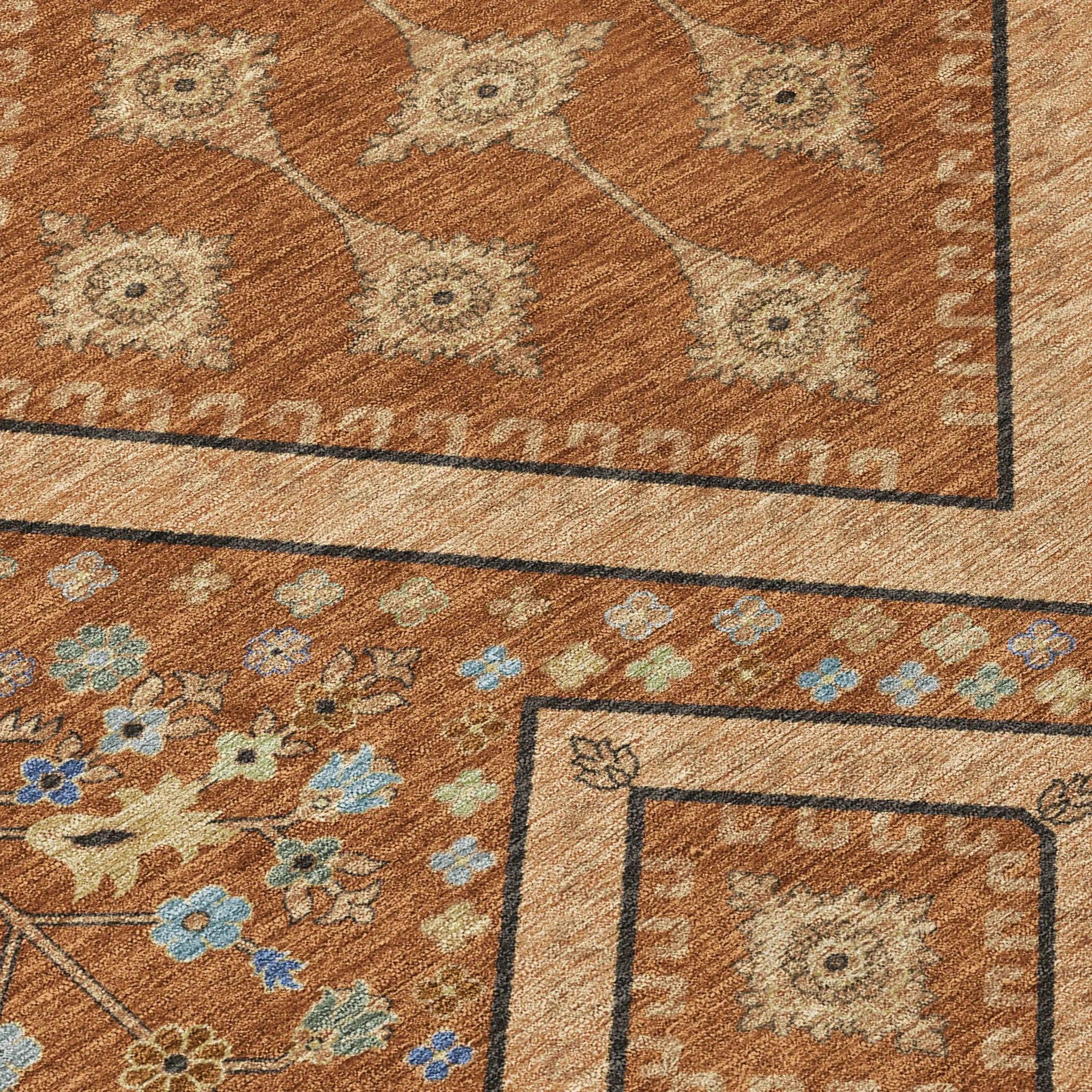 5' X 8' Orange And Copper Medallion Washable Indoor Outdoor Area Rug Homeroots Outdoor