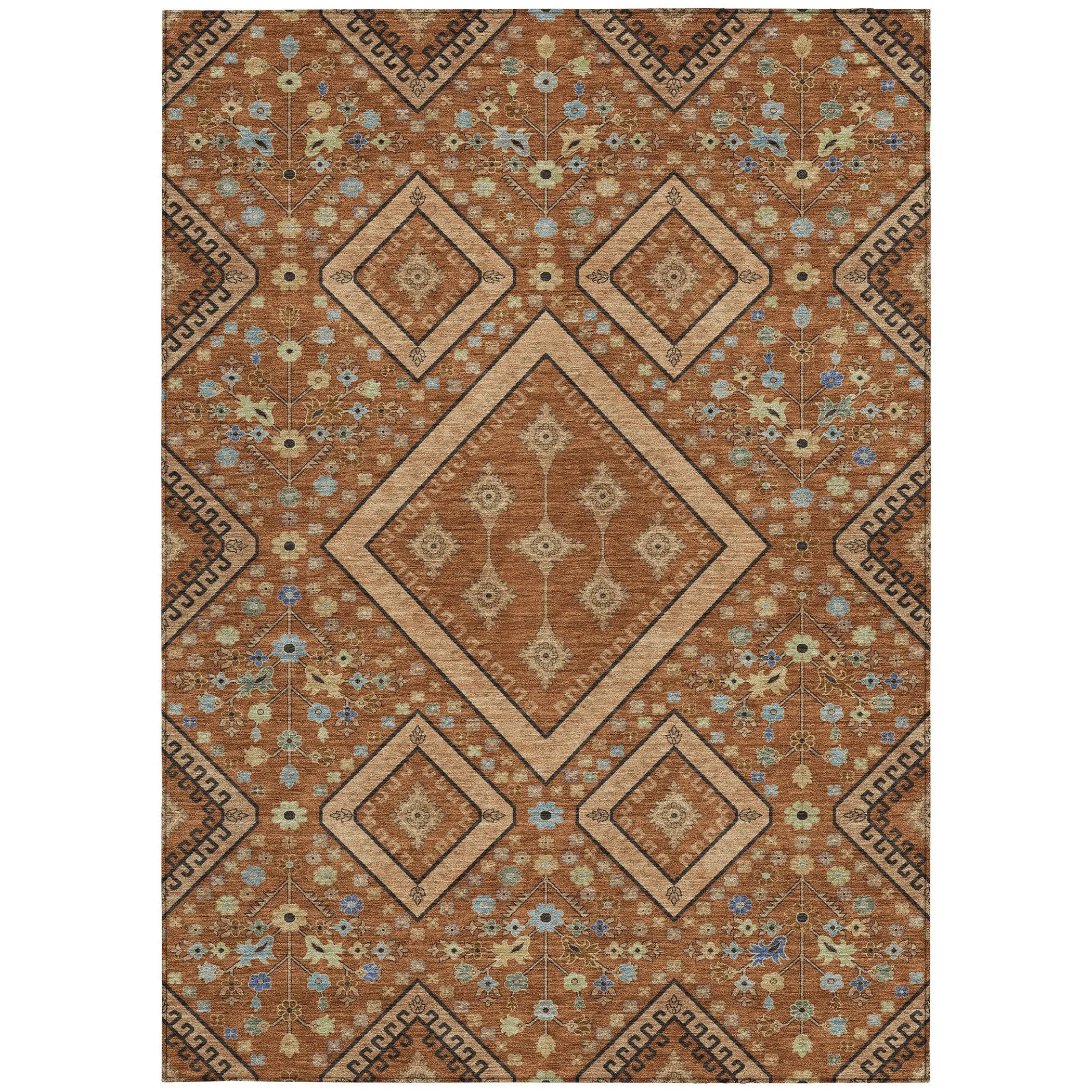 5' X 8' Orange And Copper Medallion Washable Indoor Outdoor Area Rug Homeroots Outdoor