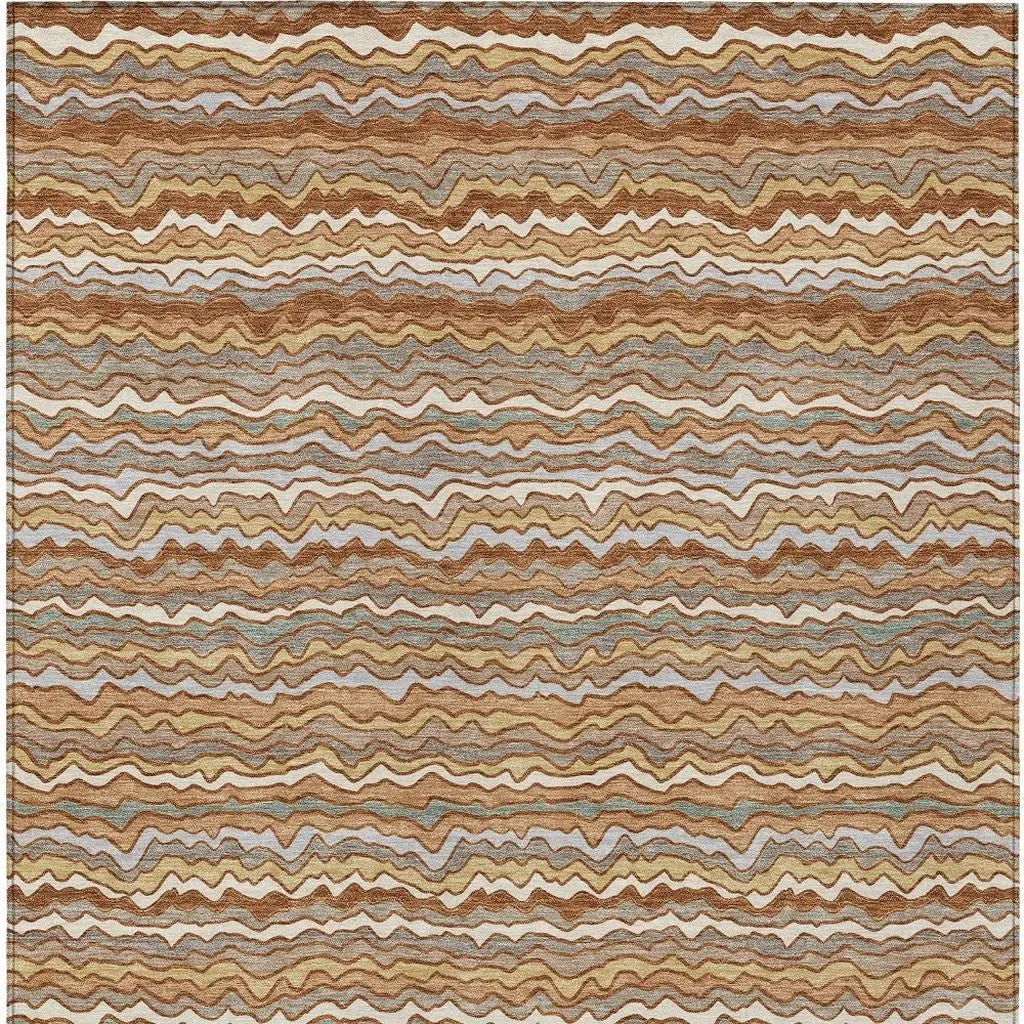 5' X 8' Orange And Copper Striped Washable Indoor Outdoor Area Rug Homeroots Outdoor