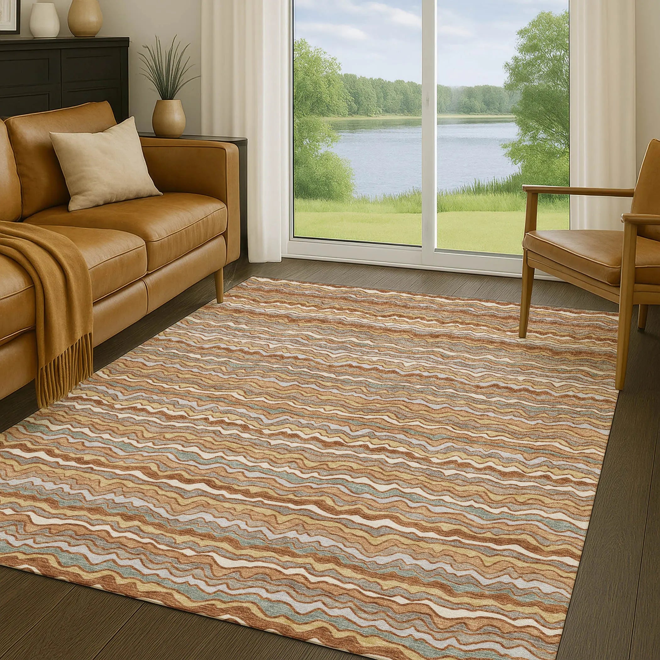 5' X 8' Orange And Copper Striped Washable Indoor Outdoor Area Rug Homeroots Outdoor