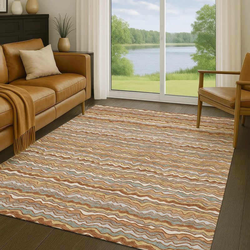 5' X 8' Orange And Copper Striped Washable Indoor Outdoor Area Rug Homeroots Outdoor