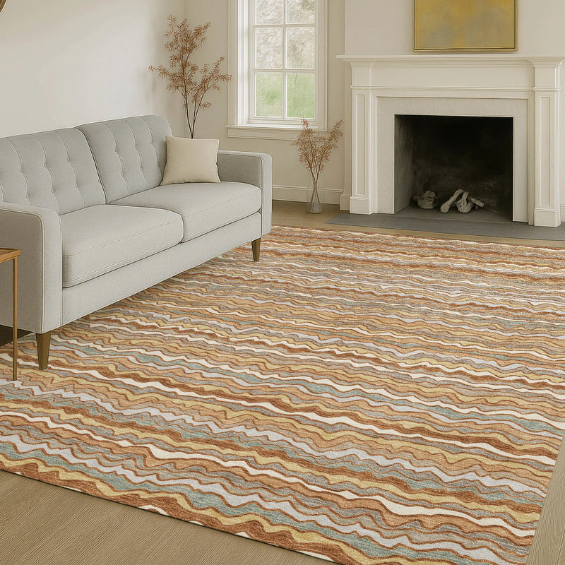 5' X 8' Orange And Copper Striped Washable Indoor Outdoor Area Rug Homeroots Outdoor