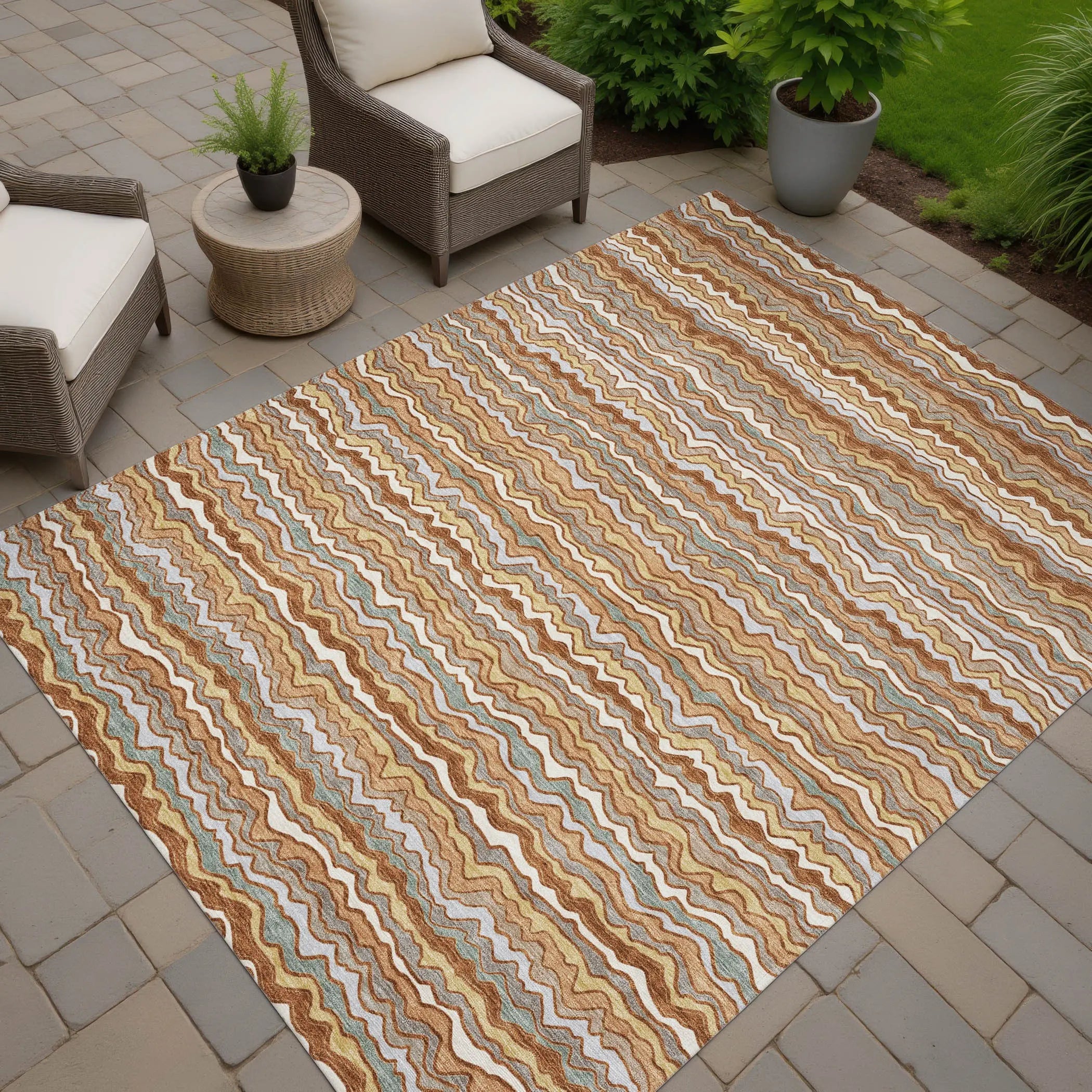 5' X 8' Orange And Copper Striped Washable Indoor Outdoor Area Rug Homeroots Outdoor