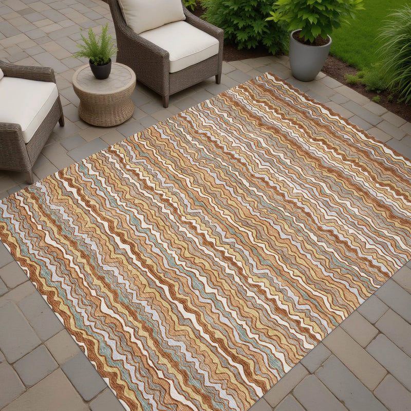 5' X 8' Orange And Copper Striped Washable Indoor Outdoor Area Rug Homeroots Outdoor