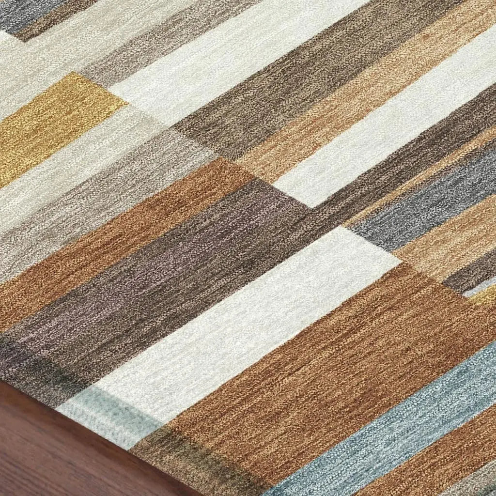 5' X 8' Orange And Copper Striped Washable Indoor Outdoor Area Rug Homeroots Outdoor