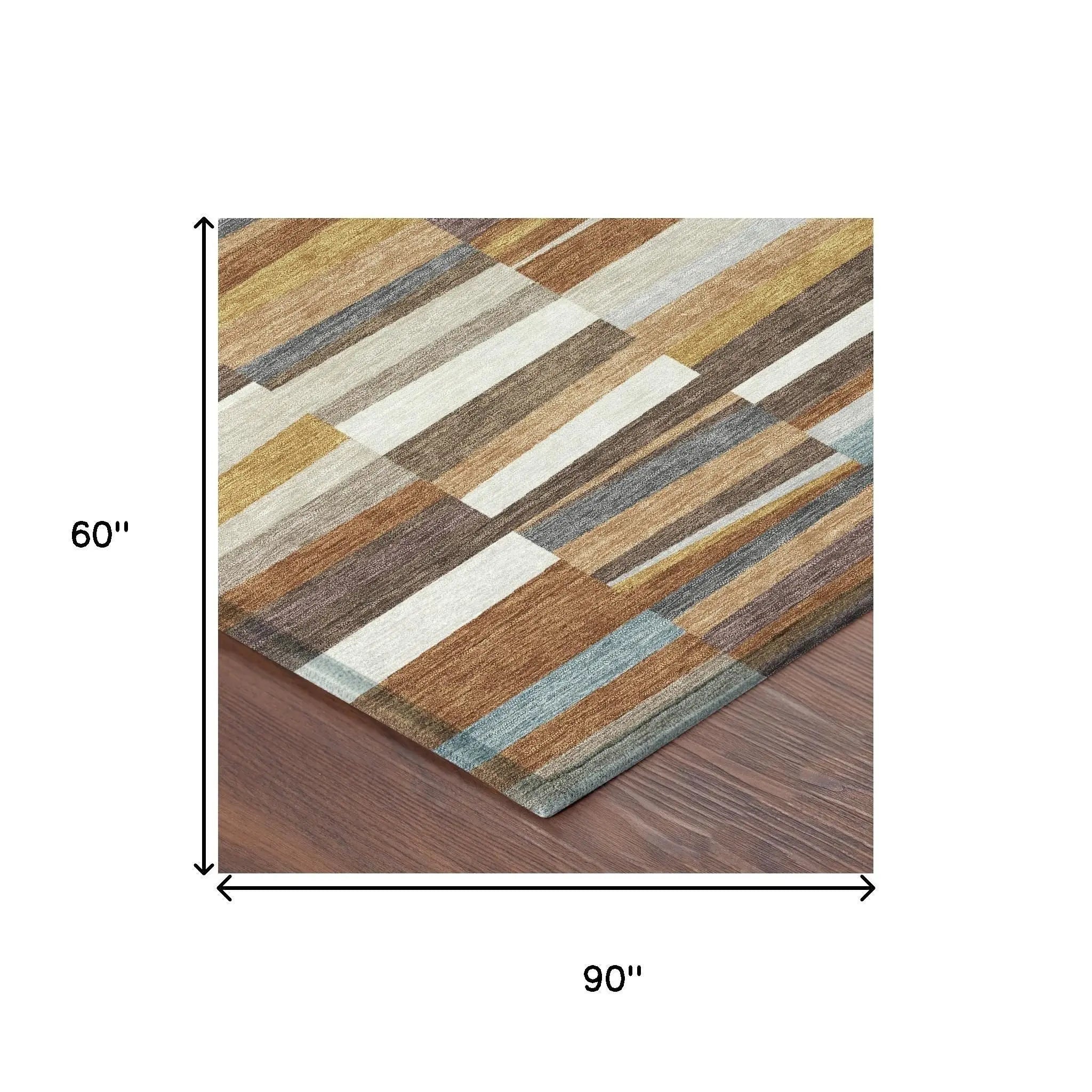 5' X 8' Orange And Copper Striped Washable Indoor Outdoor Area Rug Homeroots Outdoor