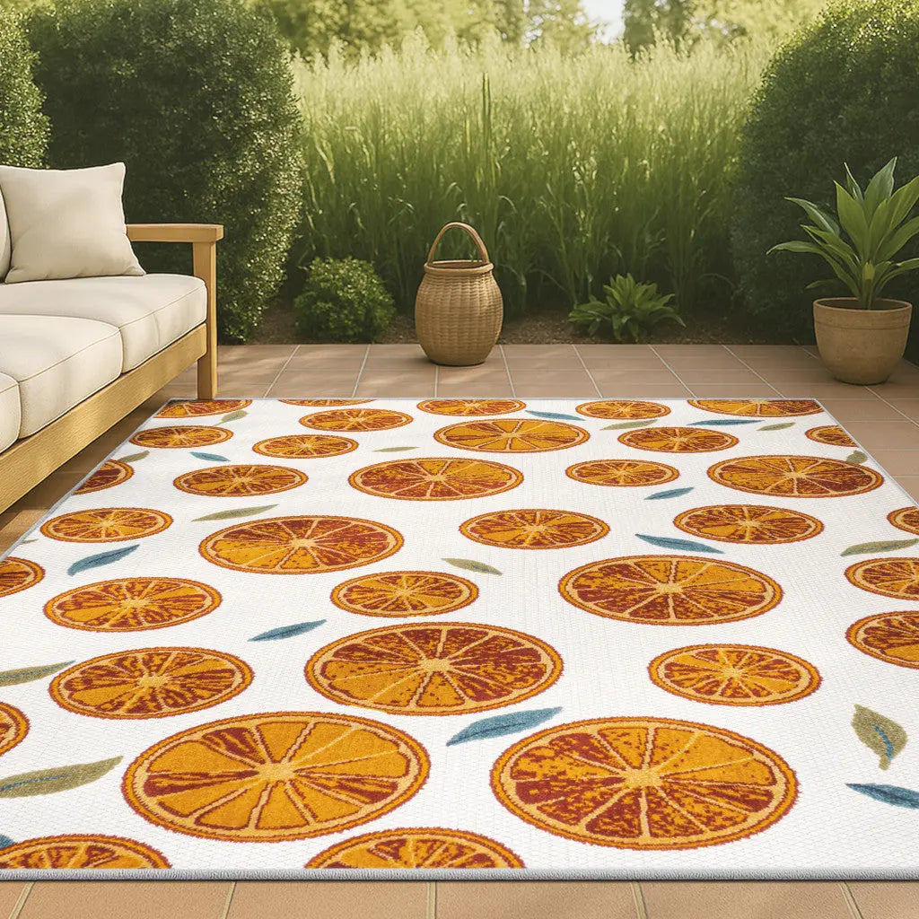 5' X 8' Orange And Cream Polka Dot Indoor Outdoor Area Rug Homeroots Outdoor
