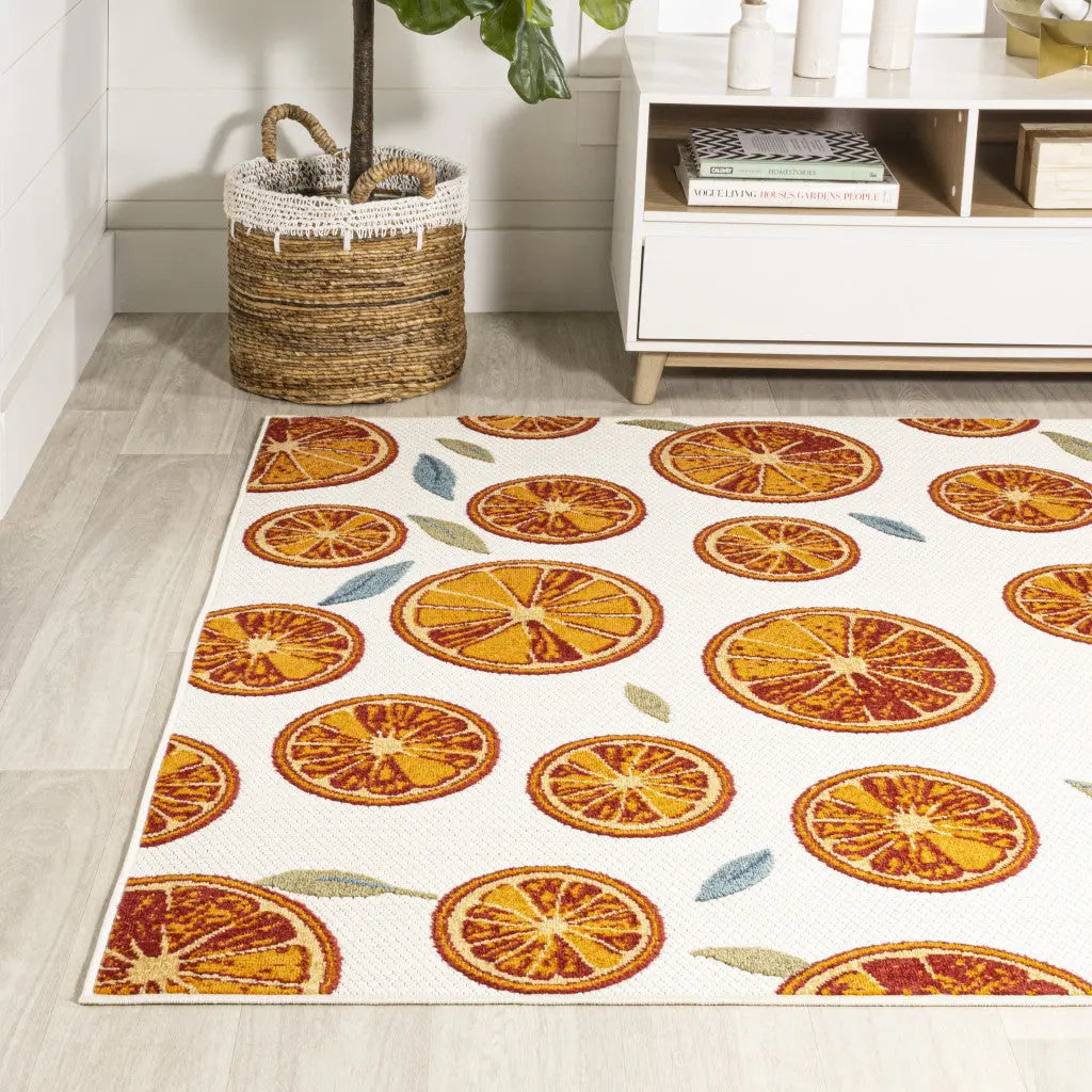 5' X 8' Orange And Cream Polka Dot Indoor Outdoor Area Rug Homeroots Outdoor