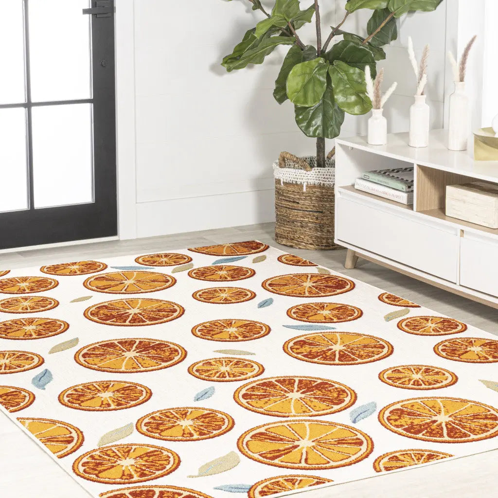 5' X 8' Orange And Cream Polka Dot Indoor Outdoor Area Rug Homeroots Outdoor
